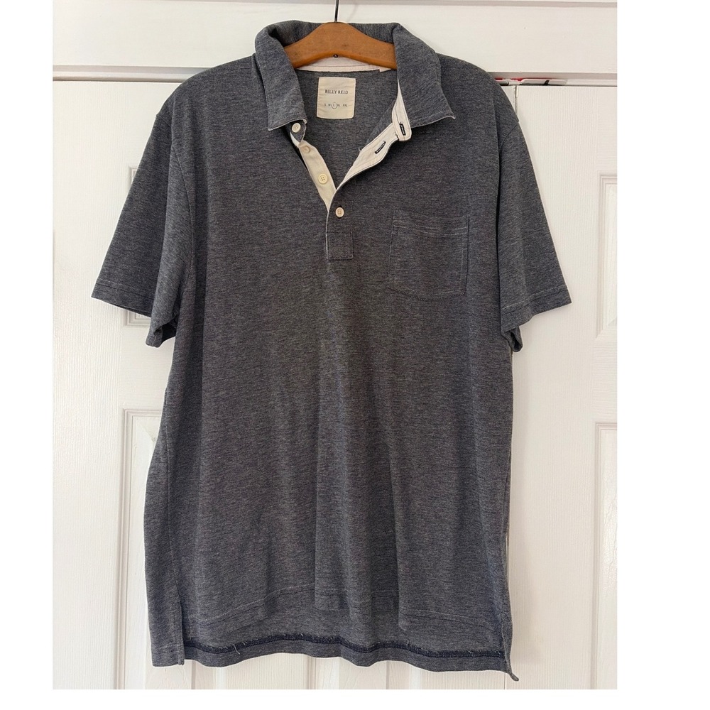 Billy Reid Mens Polo Shirt Charcoal Gray Heather Cotton Blend Pocket Large L